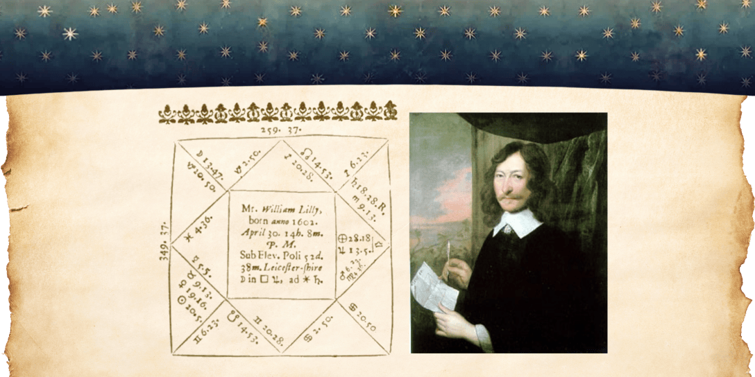 Image of William Lilly and his astrological chart